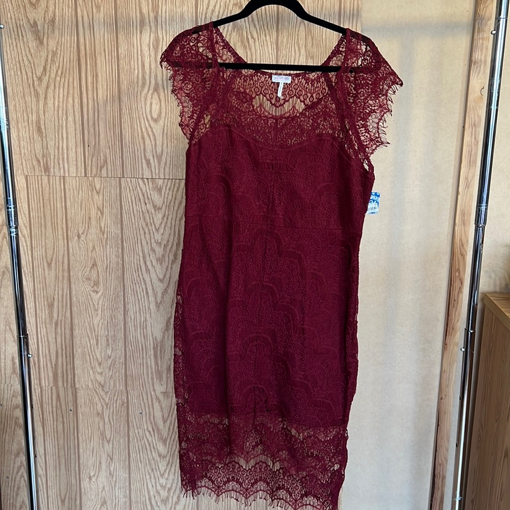 Free People Maroon Body-con Lace Dress